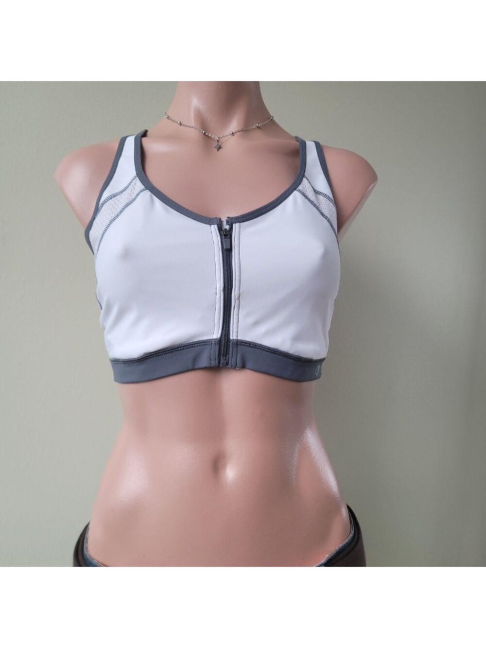 Champion Navy &amp; White Front Zip Athletic Performance Bra Top (One Size)